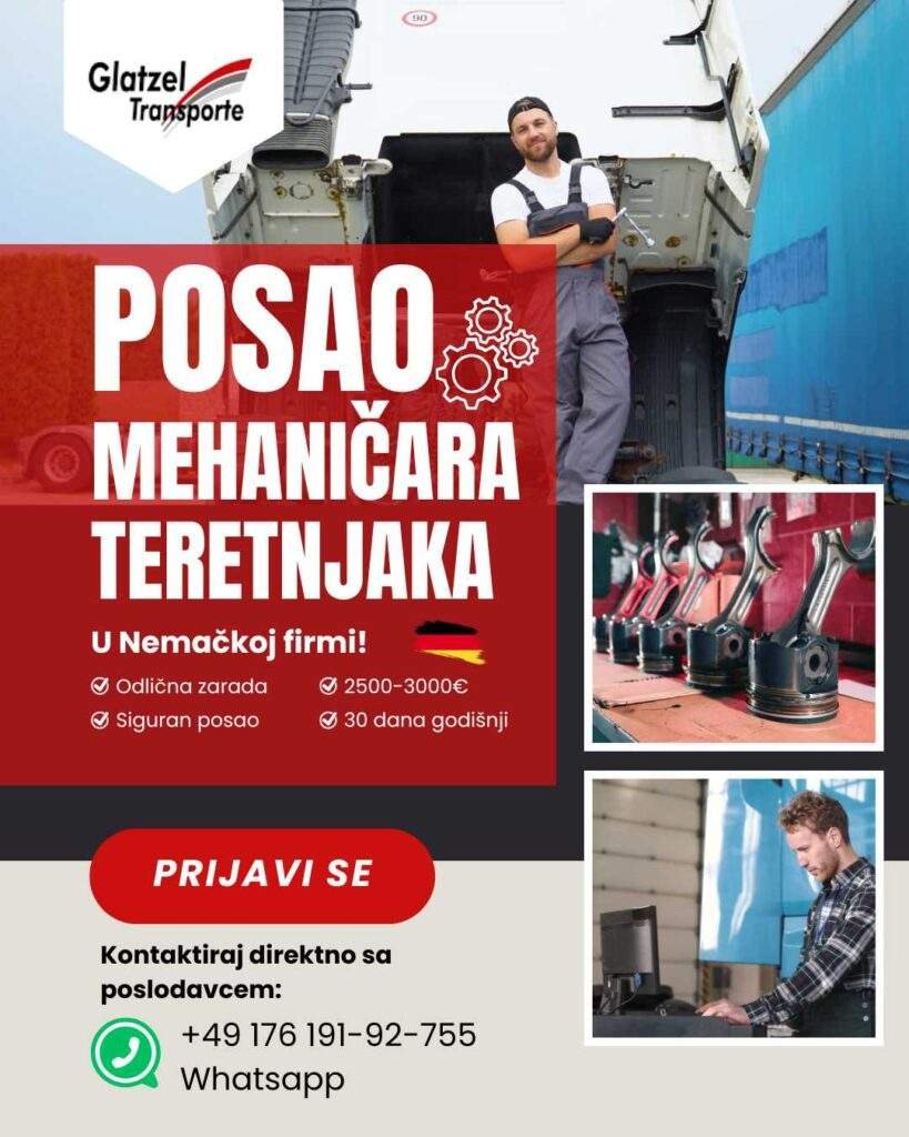 oglas za posao mehanicara u nemackoj glatzel transport