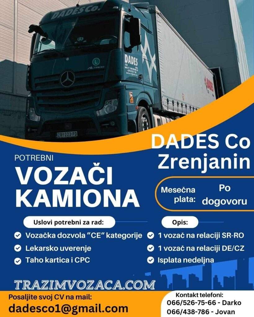 posao vozaca ce kategorije Dades co zrenjanin