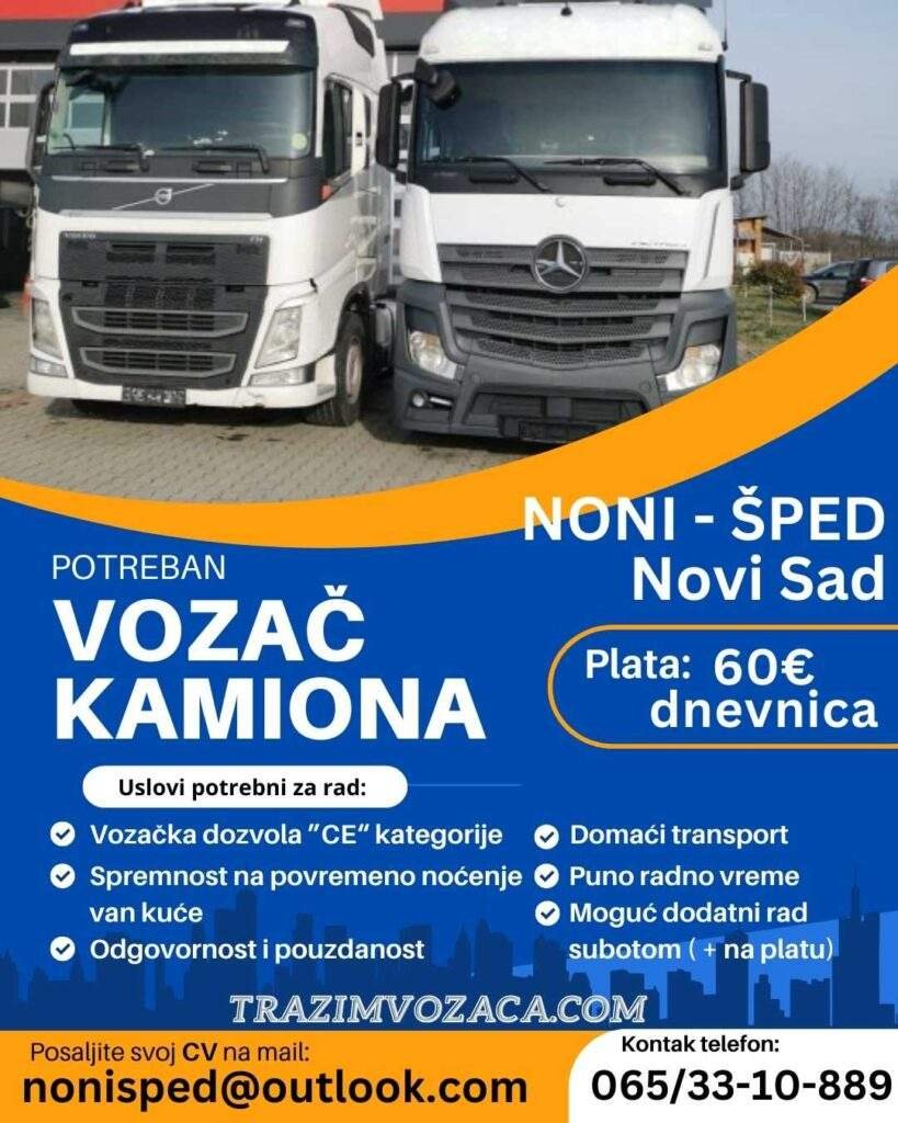 posao vozaca u domacem transportu srbija novi sad
