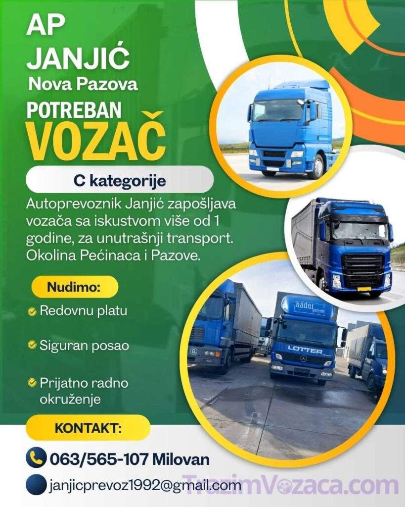oglas za posao vozača c kategorije u unutrašnjem transportu