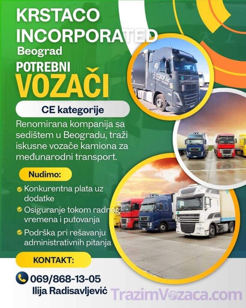 oglas za posao vozača ce kategorije u firmi krstaco iz beograda