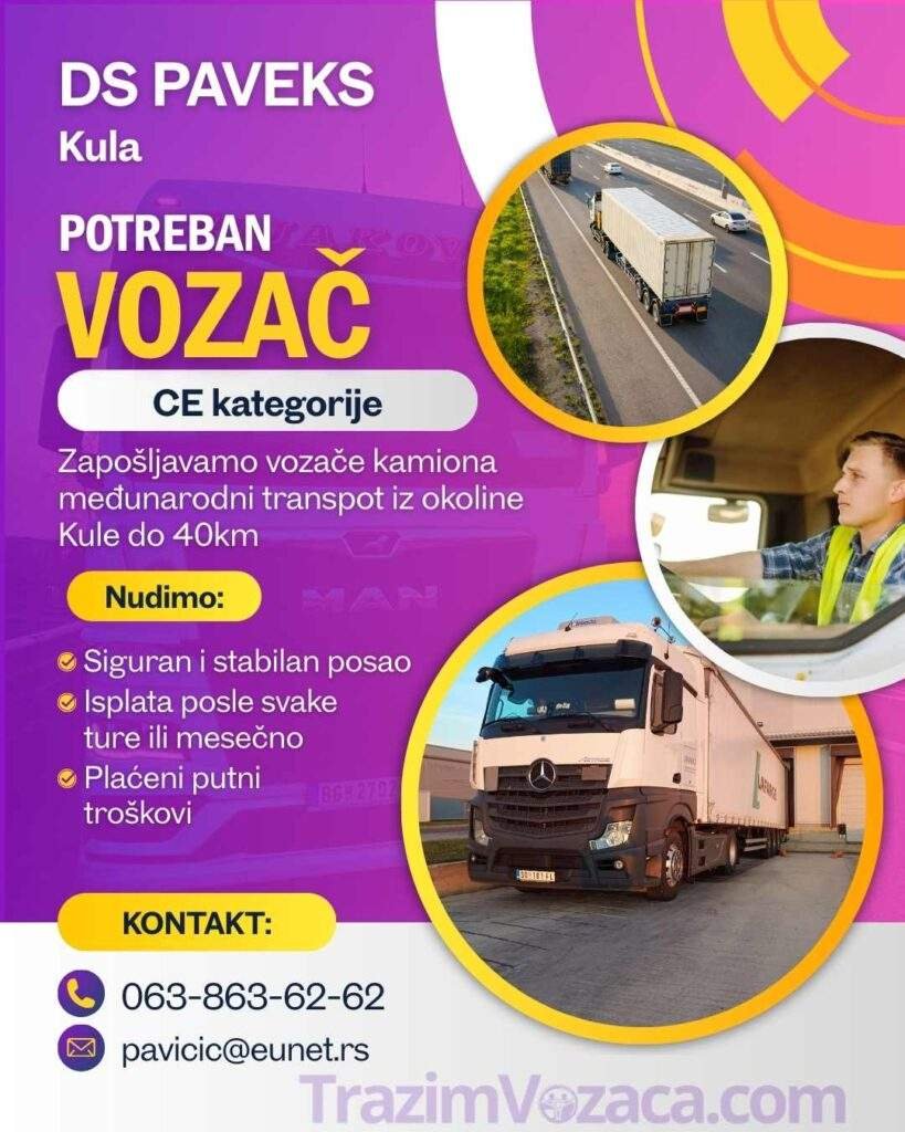 oglas za posao vozača u kuli ce kategorija