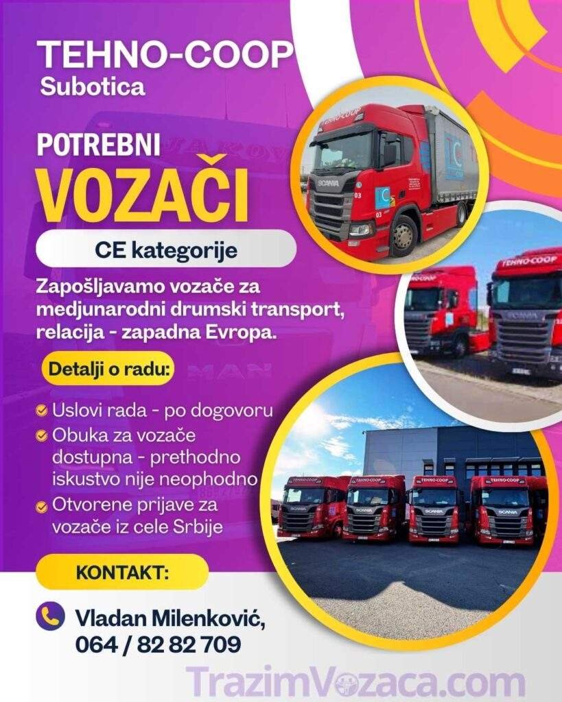 oglas za posao vozača kamiona subotica tehnocoop