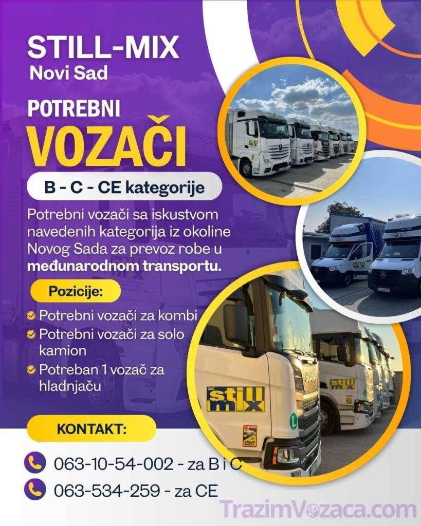 oglas za posao vozača u novom sadu b c ce kategorije