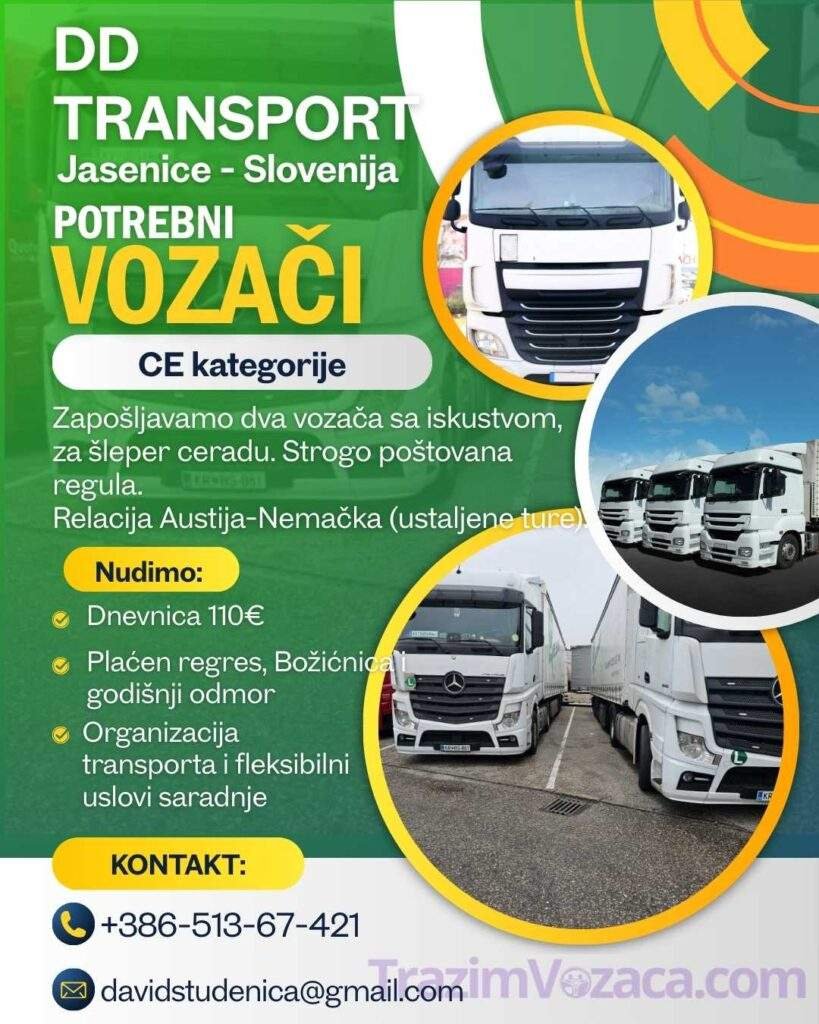 posao vozača u sloveniji dd transport jasenice